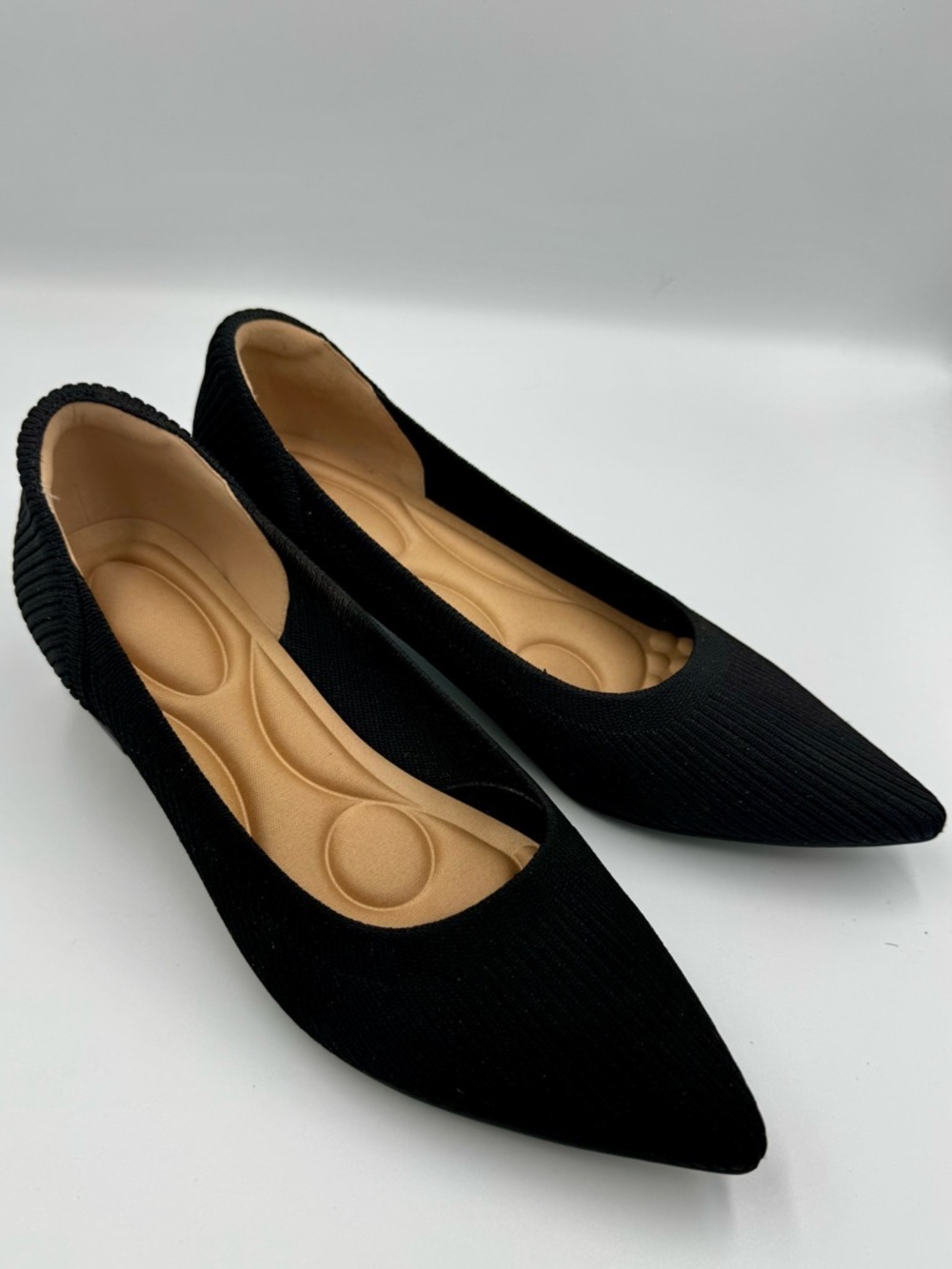 Black Knit Pointed Toe Block Heel Pumps Comfort Office Shoes Size 8.5